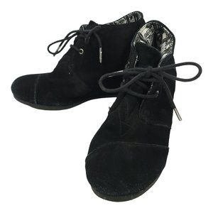 Toms Desert Wedge Ankle Boots US 7 EU 37.5 Booties Black Suede Leather Lace Up